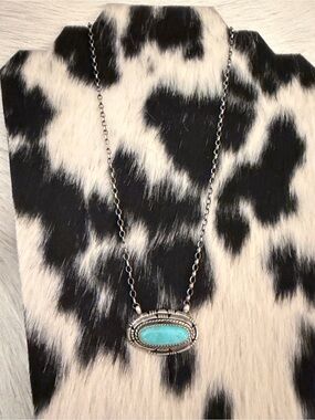 ❤️Navajo Signed William Begay Kingman Turquoise Sterling Pendant Necklace 18+1”L